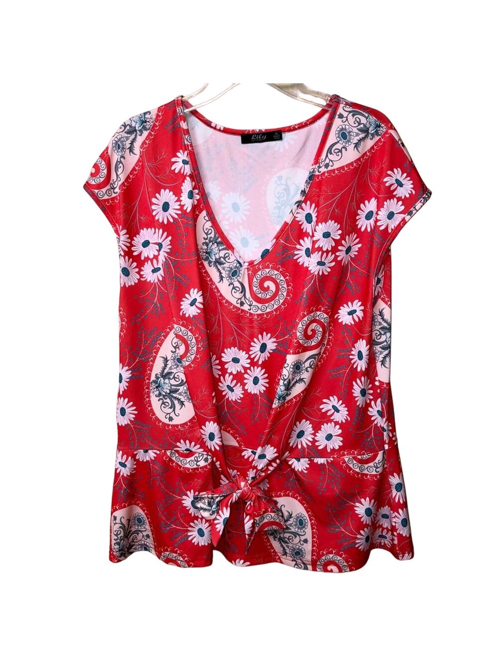 Lily By Firmiana Floral Daisy Print Short Sleeve Top   Medium